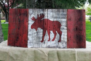 Red White and Moose barn board flag 