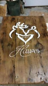 Hawes Wedding sign on barnboard
