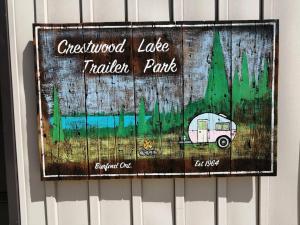 Custom Crestwood Lake Trailer Park sign made from barn board