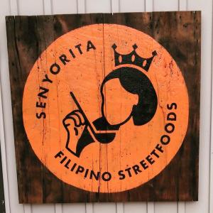 Rustic restaurant sign made from barn board (Senyorita Filipino Streetfoods)
