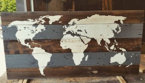 Barn Board World Map - Grey